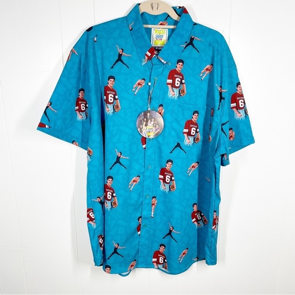 NEW RSVLTS Saved by the Bell Blue All over Graphic Short Sleeve Button Up XXL - Picture 1 of 7